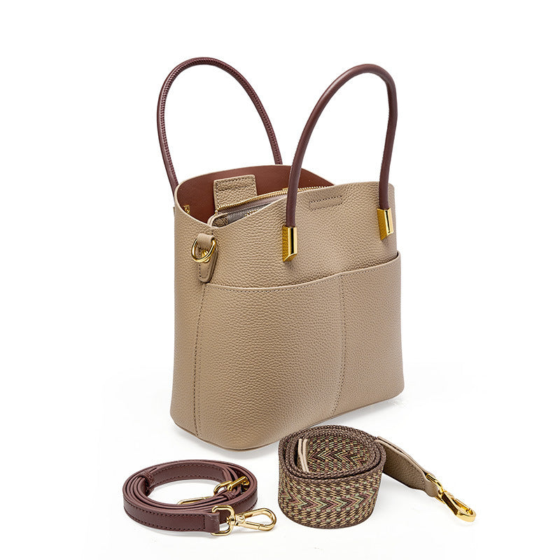 Soft Cowhide Leather Bucket Bag