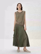 Pleated A-Line Midi Skirt