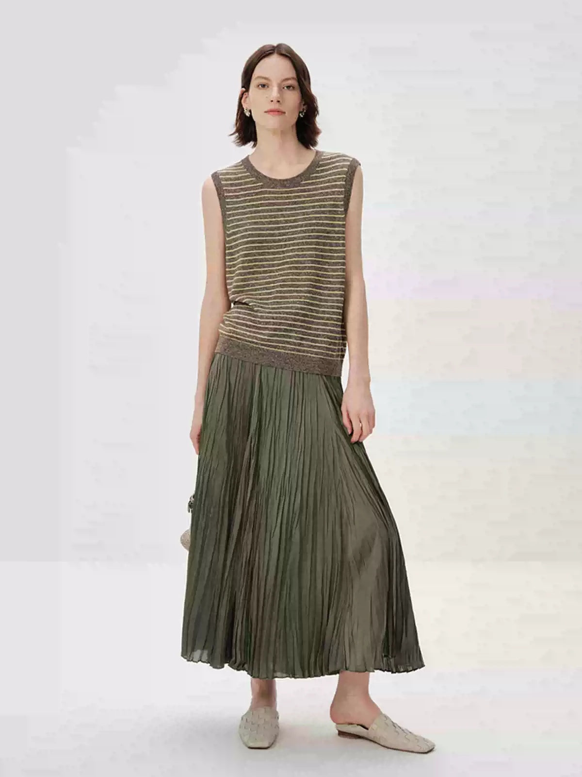 Pleated A-Line Midi Skirt