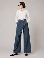 Asymmetrische Rüschen-Jeanshose