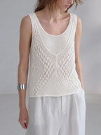 Layered Openwork Linen-Blend Lyocell Knit Tank