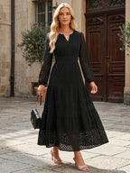 V-Neck Eyelet Waist-Tie Dress