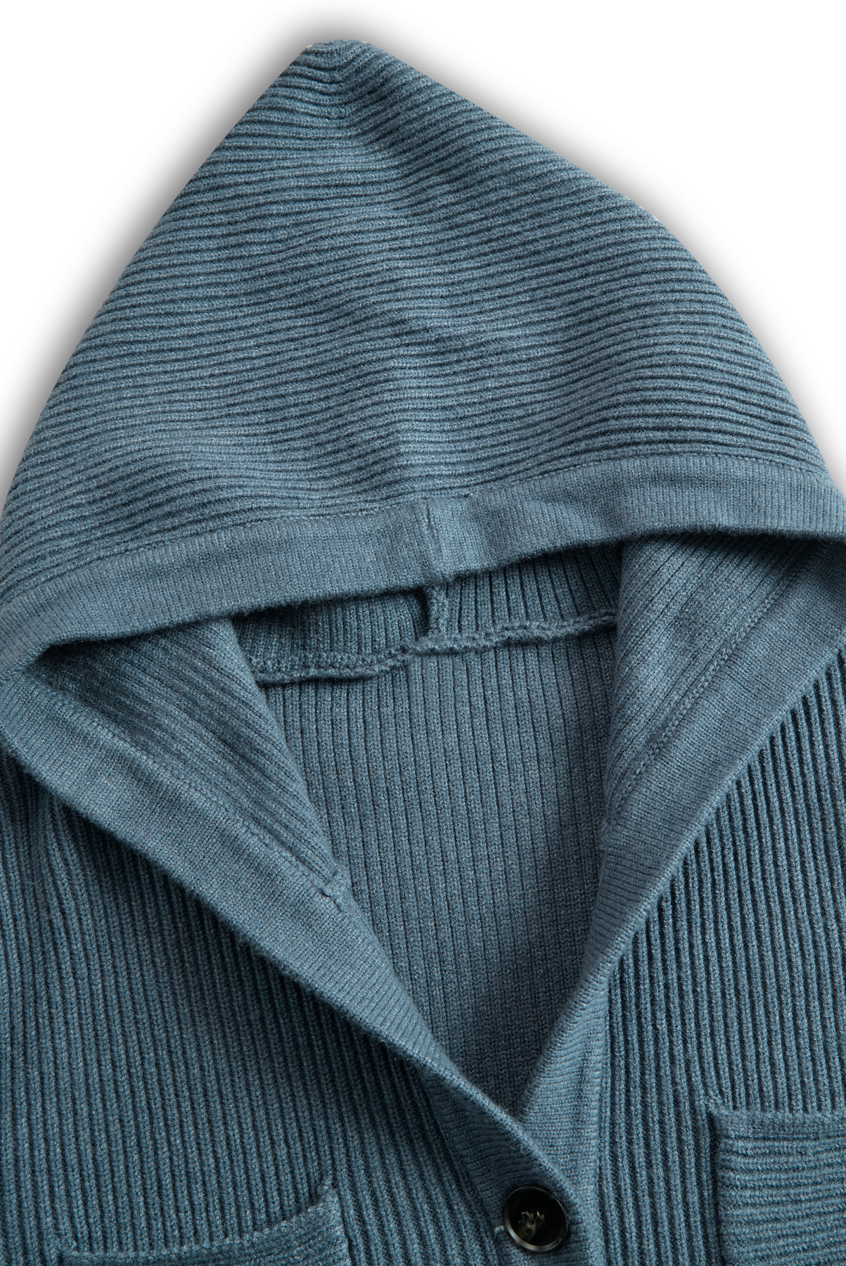 Ribbed Knit Hooded Long Sleeve Midi Dress with Button Front and Pockets