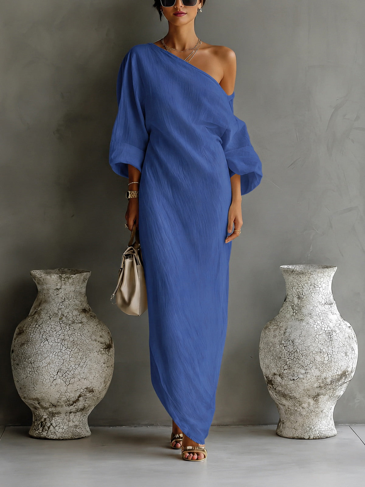One-Shoulder Draped Maxi Dress