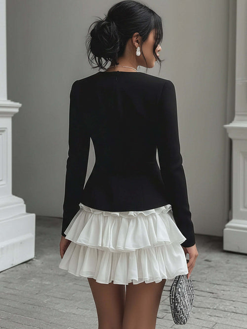 Black Suit And White Chiffon Set