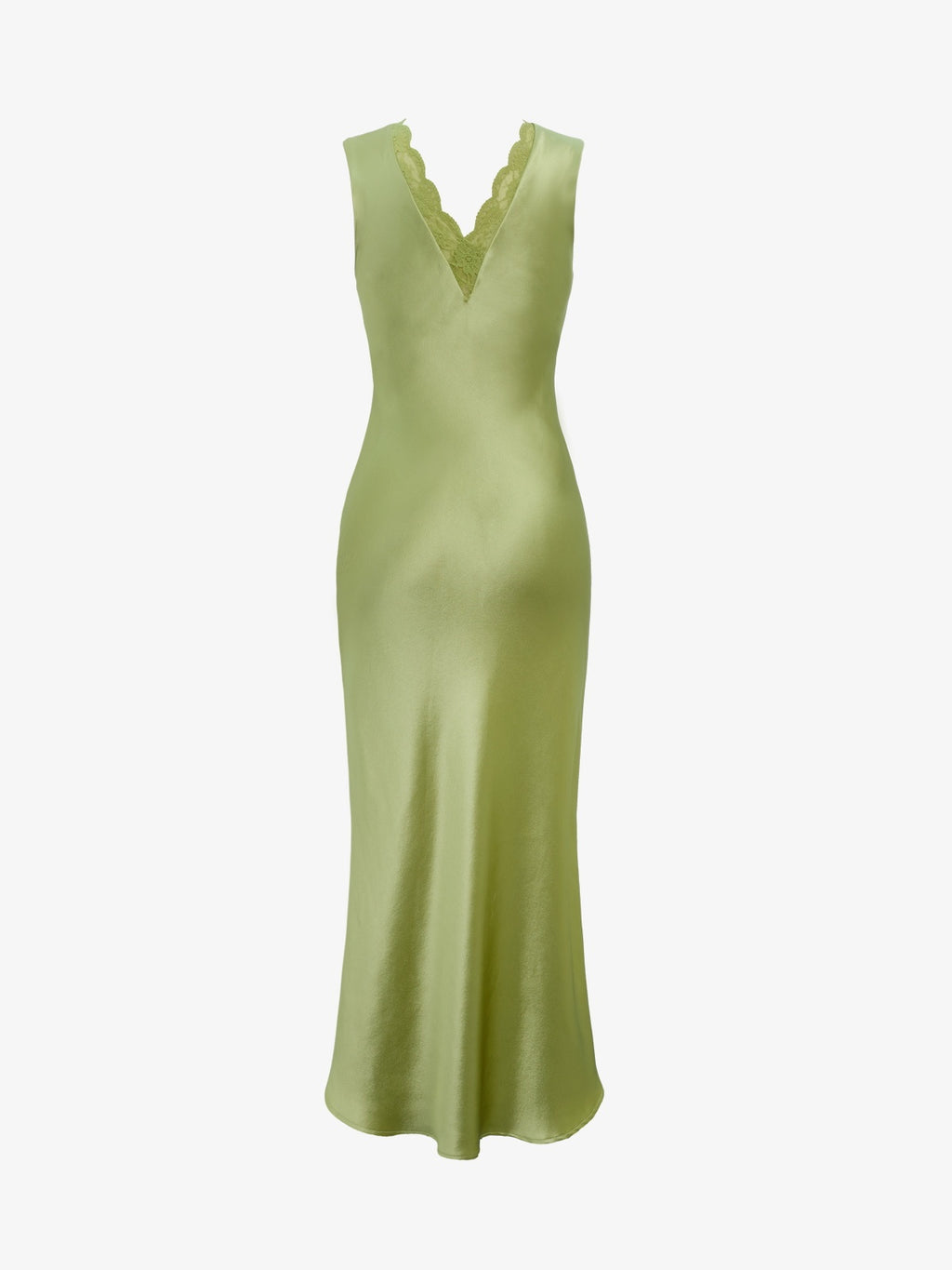 Scalloped V-Neck Satin Maxi Dress
