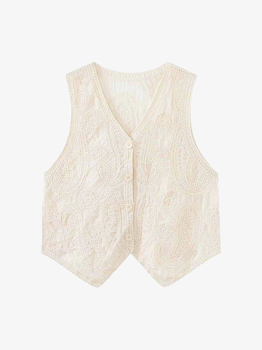 Embroidered V-Neck Button-Front Vest