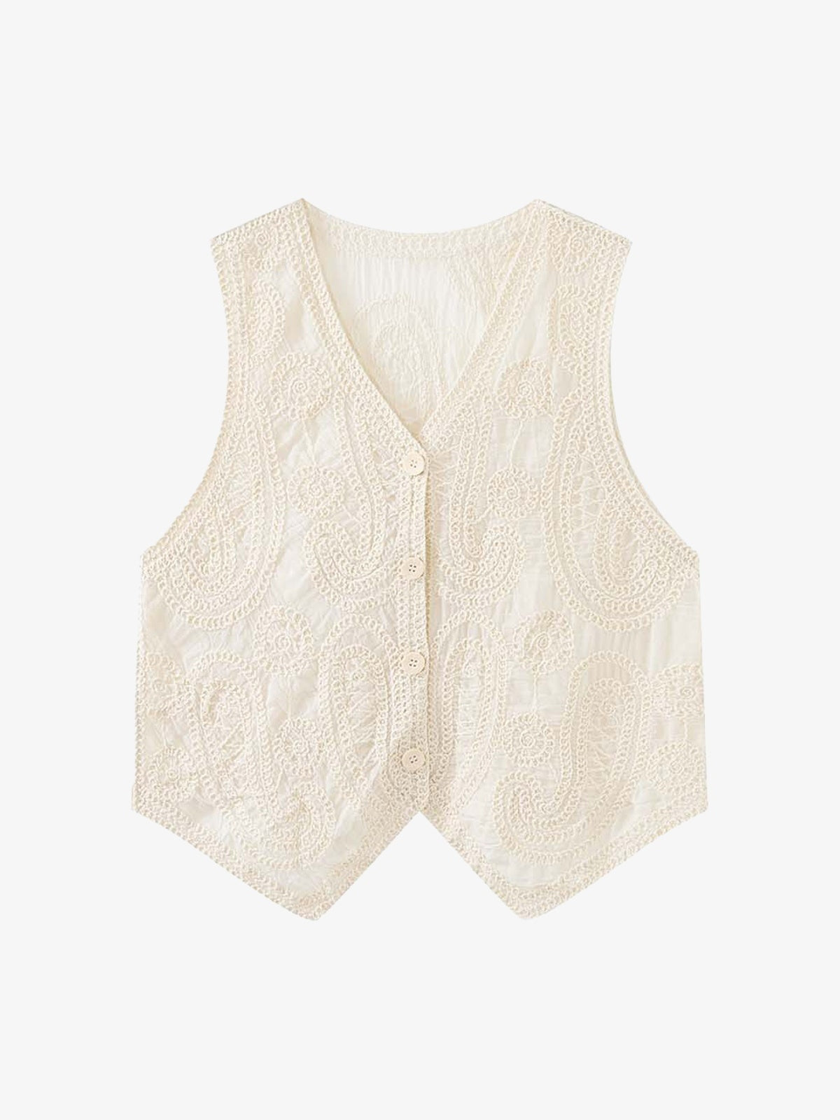 Embroidered V-Neck Button-Front Vest