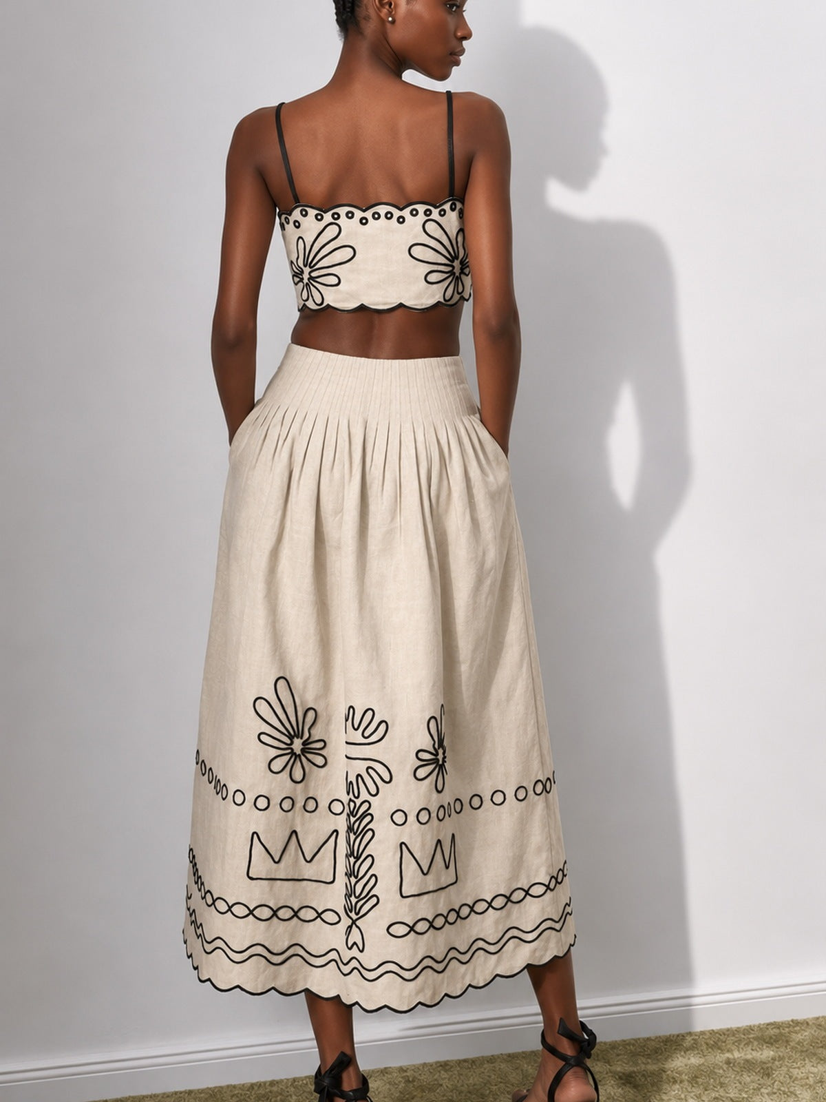 Embroidered Floral Blend Camisole Midi Dress