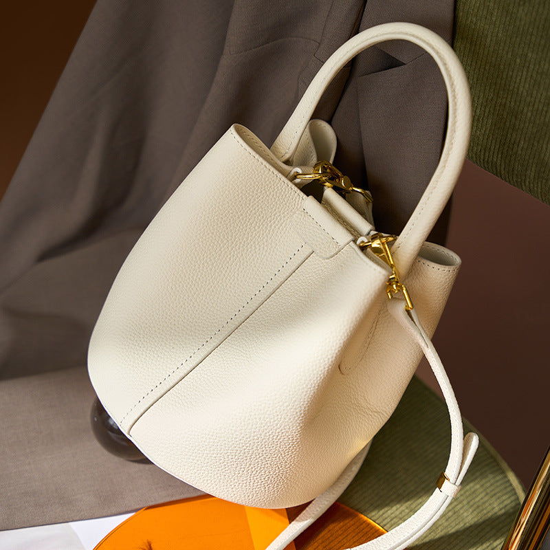 Cowhide Leather Bucket Bag
