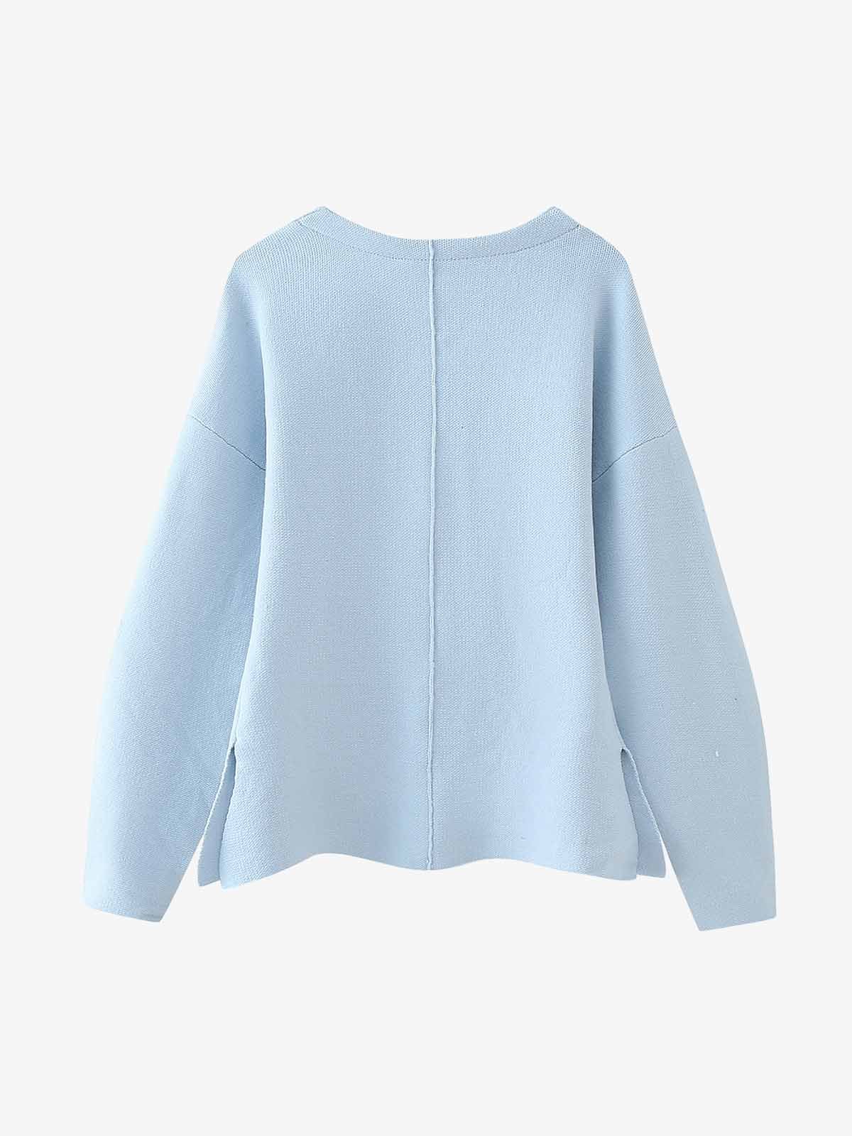 Light Blue Oversized Cropped Knit Sweater