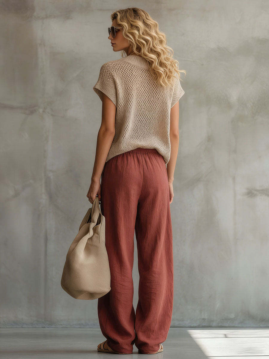 High Waist Drawstring Loose Fit Casual Pants