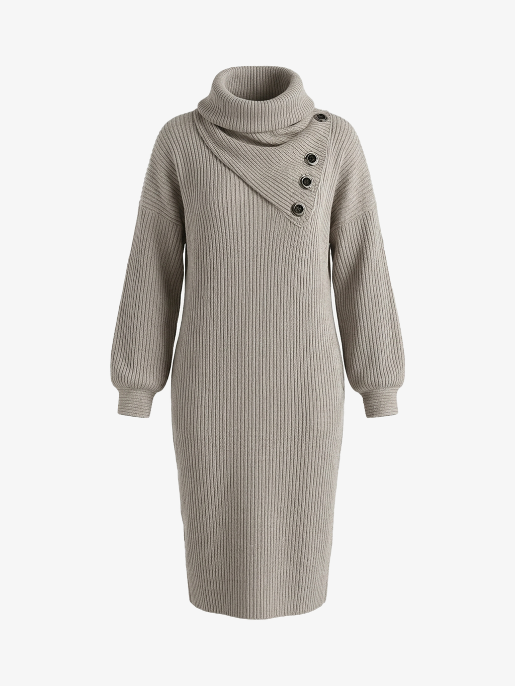 Casual Rib-Knit High-Neck Pocket Dress
