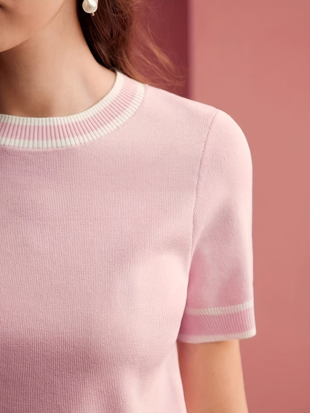 Pink Cropped Knit Sweater