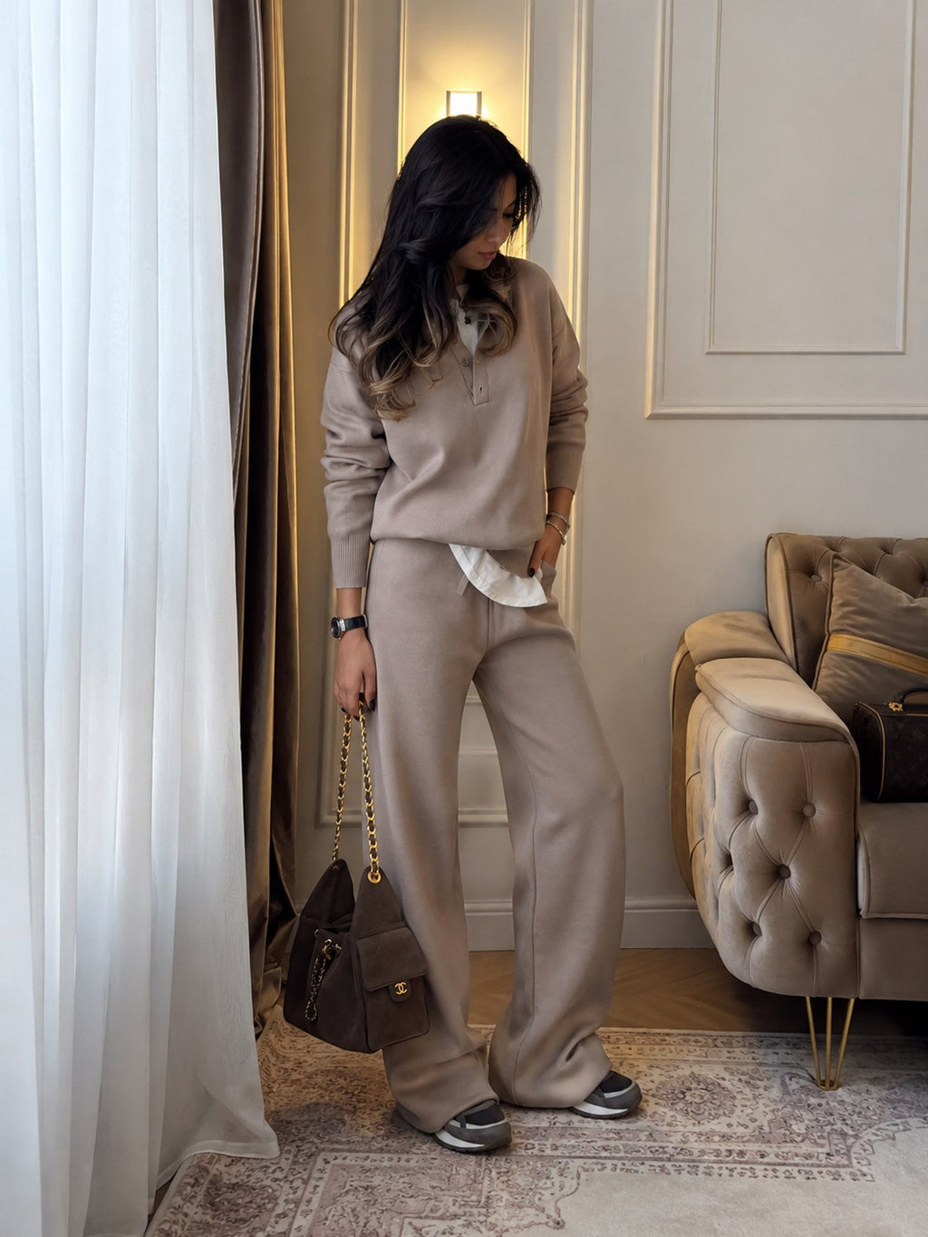 Collared cotton Trouser Set