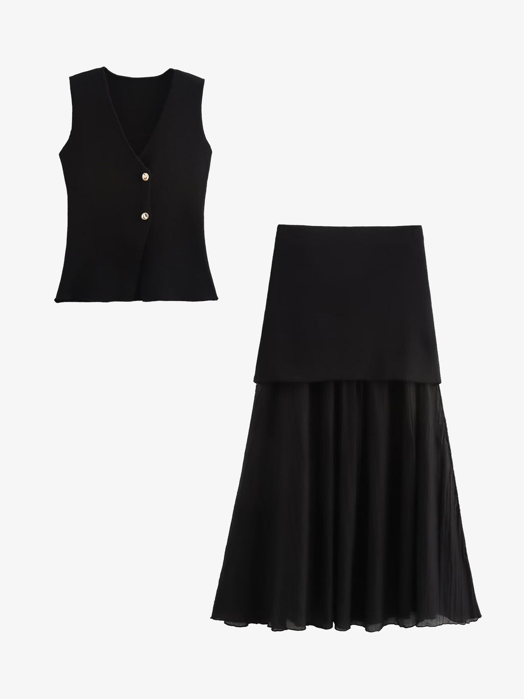 Wool Blend Knit Vest Midi Skirt Set