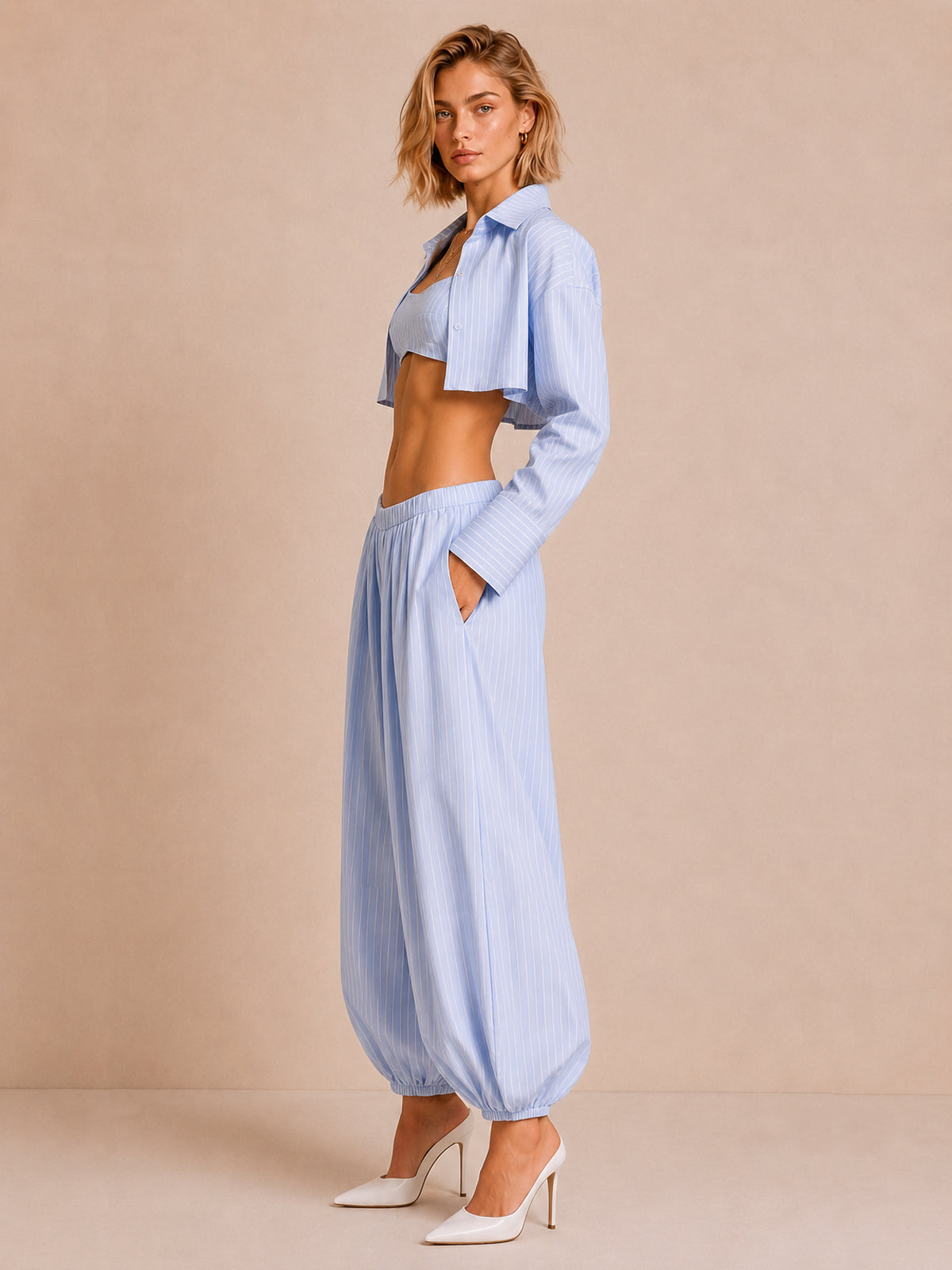 Striped Three-Piece Pants Set