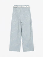 Lurex Floral Jacquard Wide-Leg Pants With Belt