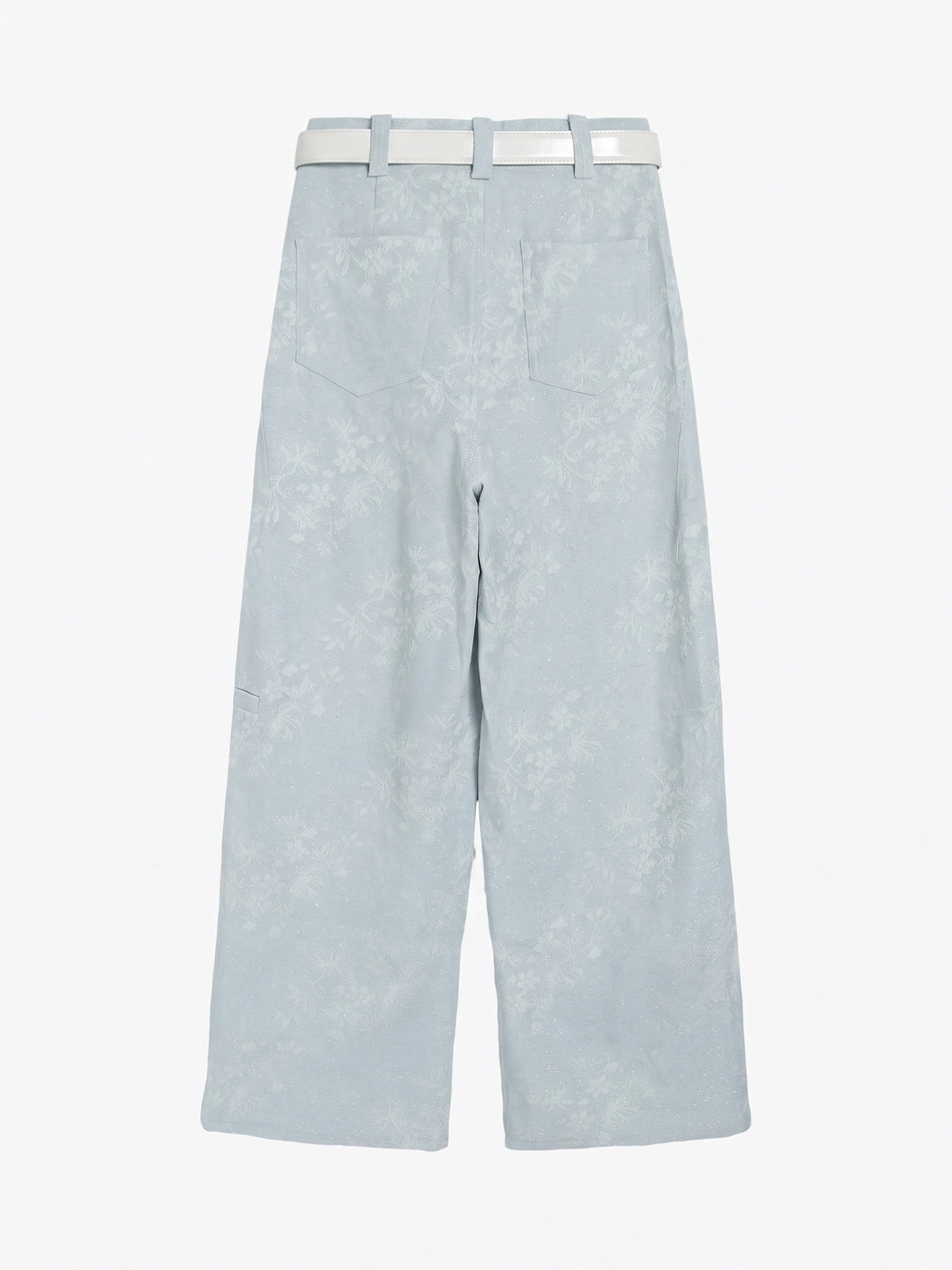 Lurex Floral Jacquard Wide-Leg Pants With Belt