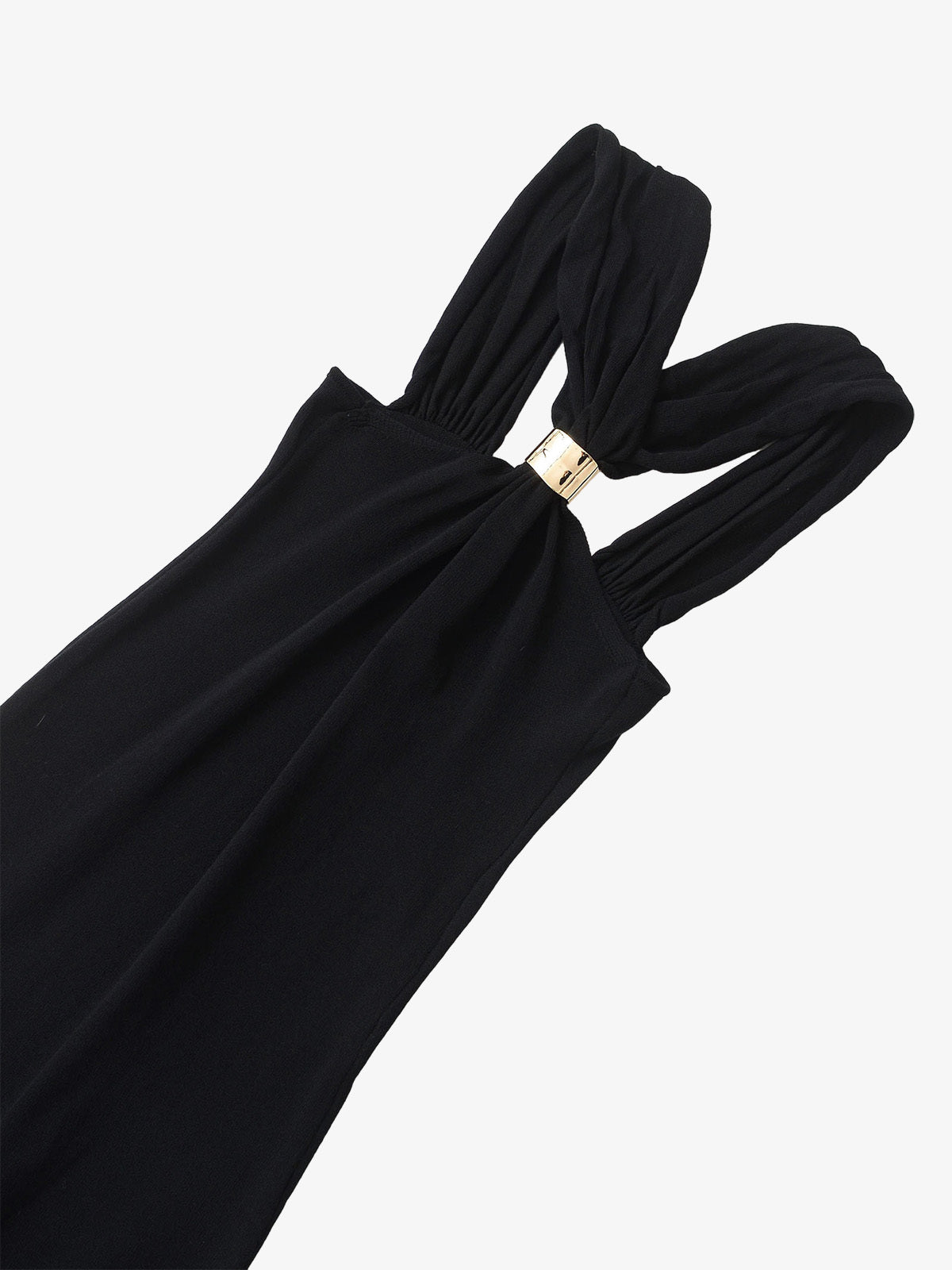 Black Halter Neck Buckle Midi Dress