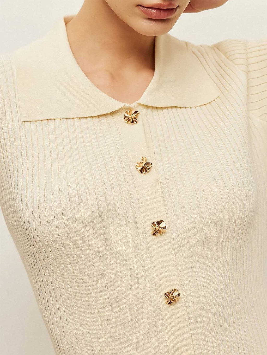 Collared Knit Button Down Midi Dress