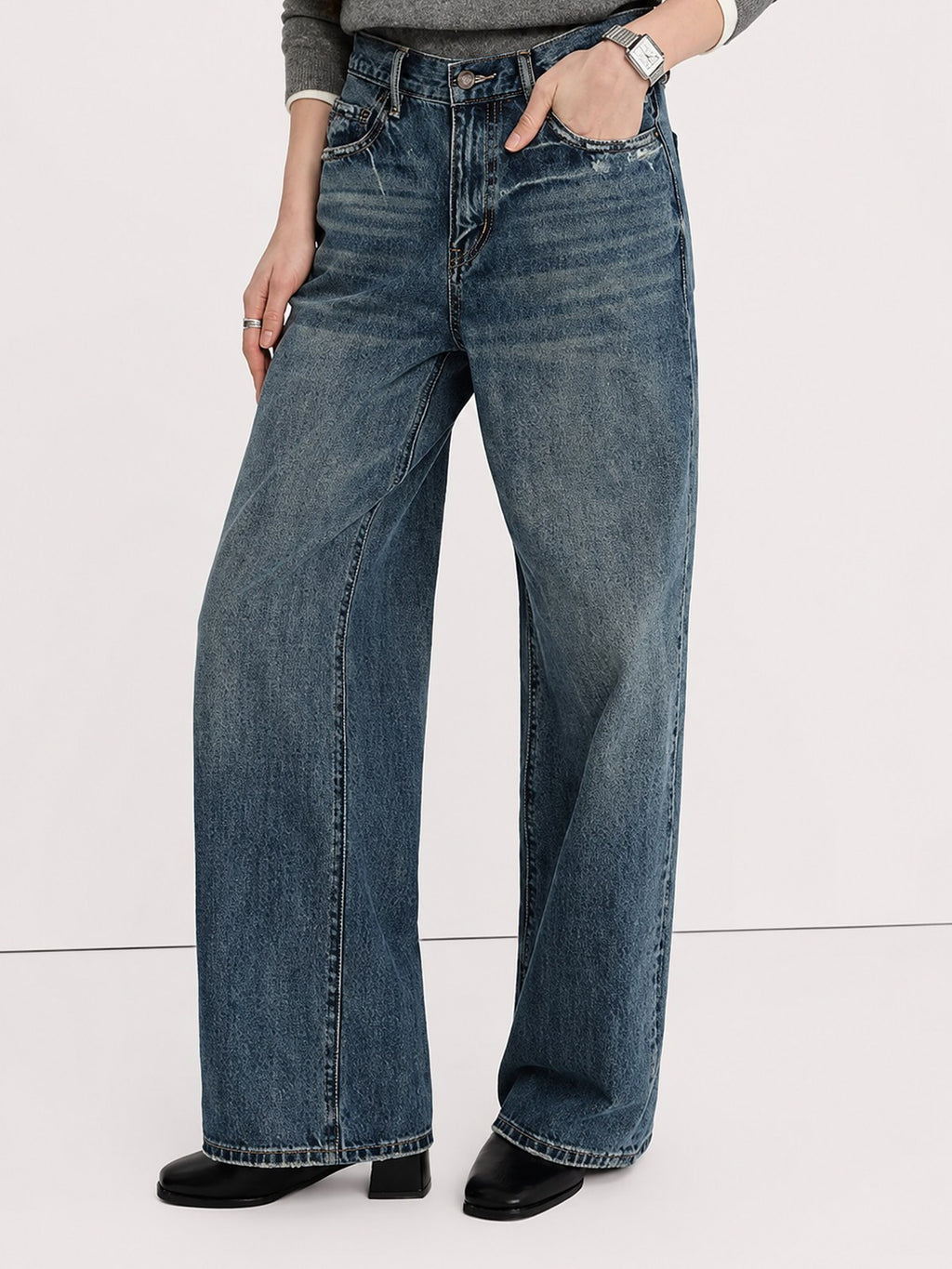 Vintage Wash Wide-Leg Jeans