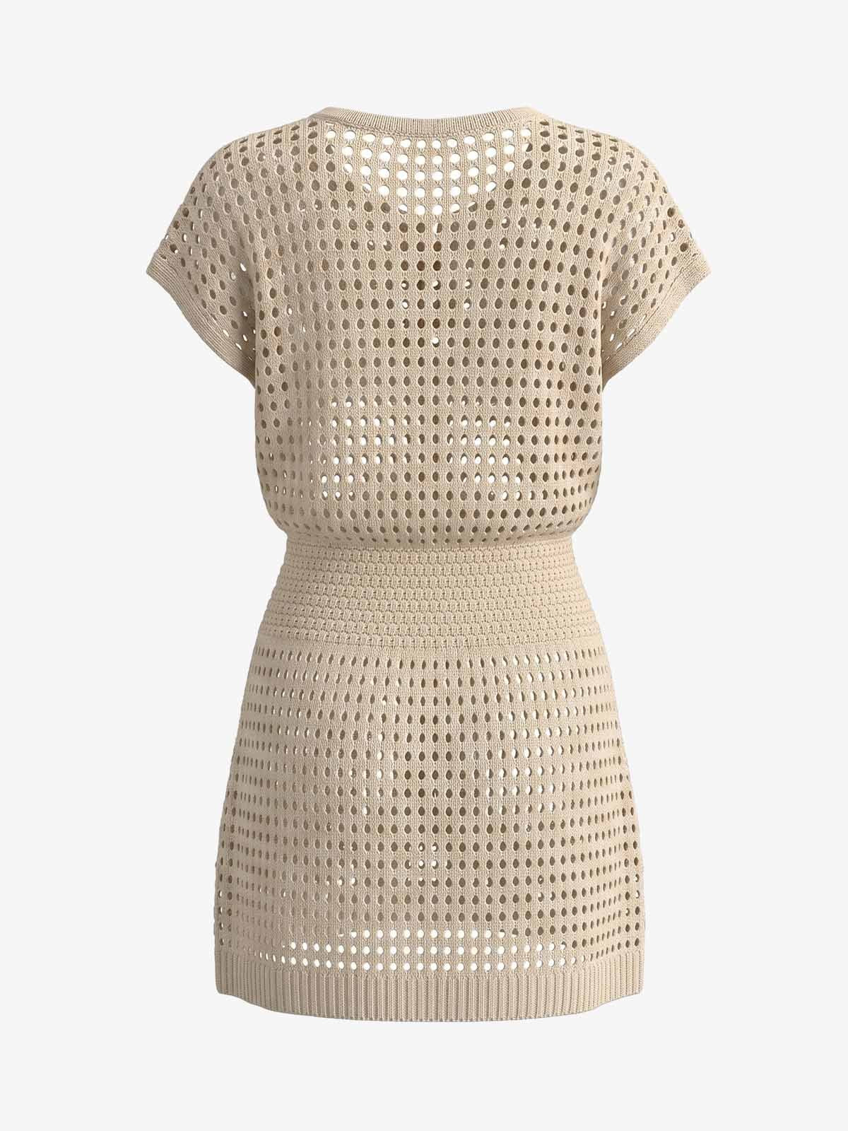 Knit Mesh Short Sleeve Mini Dress