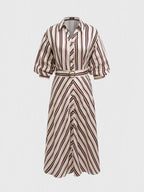 Stripe Belted Midi Shirt Dress