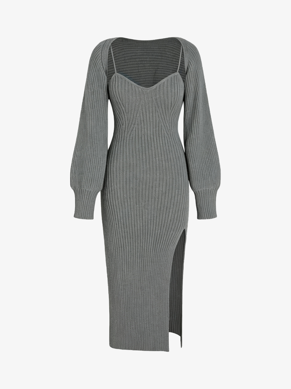Knit Shrug & Slit Cami Dress Two-Piece Set