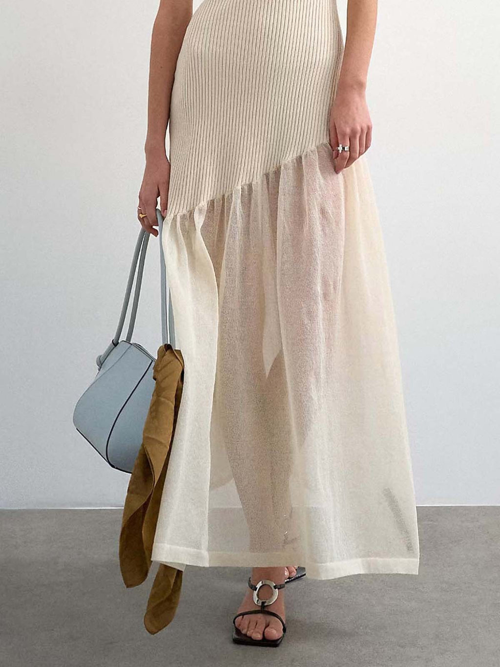 Sheer Panel Knit Maxi Dress