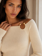 Off-Shoulder Ribbed Knit Sweater