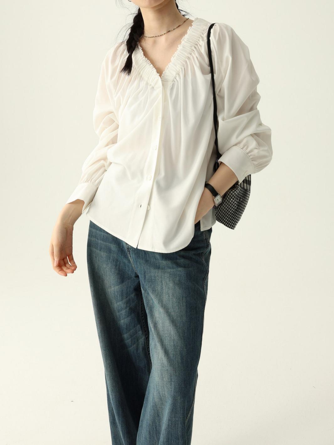 Ruched V-Neck Blouse