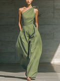 Organic Cotton One-Shoulder Flowy Maxi Dress with Tie Detail for Women