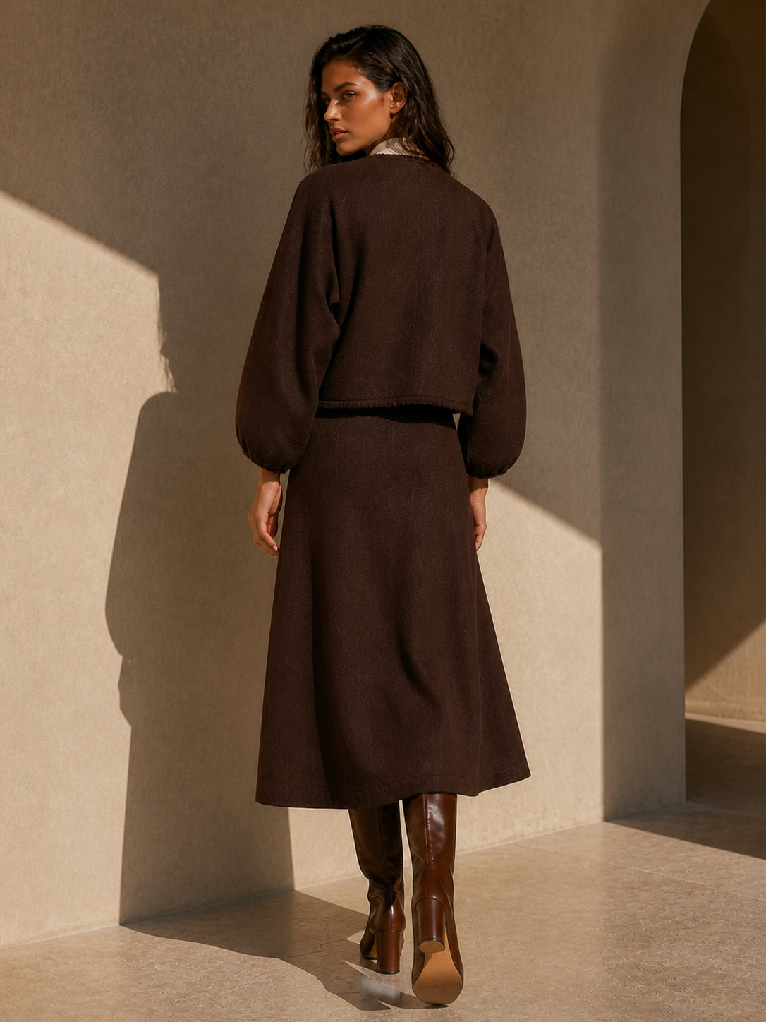 Button Cropped Cardigan Skirt Set