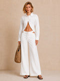 Cut Out Shirt & Wide Leg Pants Set