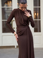 Ruched Draped Long-Sleeve Maxi Dress