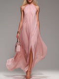 Halter Neck Flowy Chiffon Maxi Dress