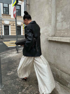 Plissierte weite Hose aus Leinenmischung