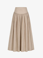 Button-Trim Gathered Midi Skirt