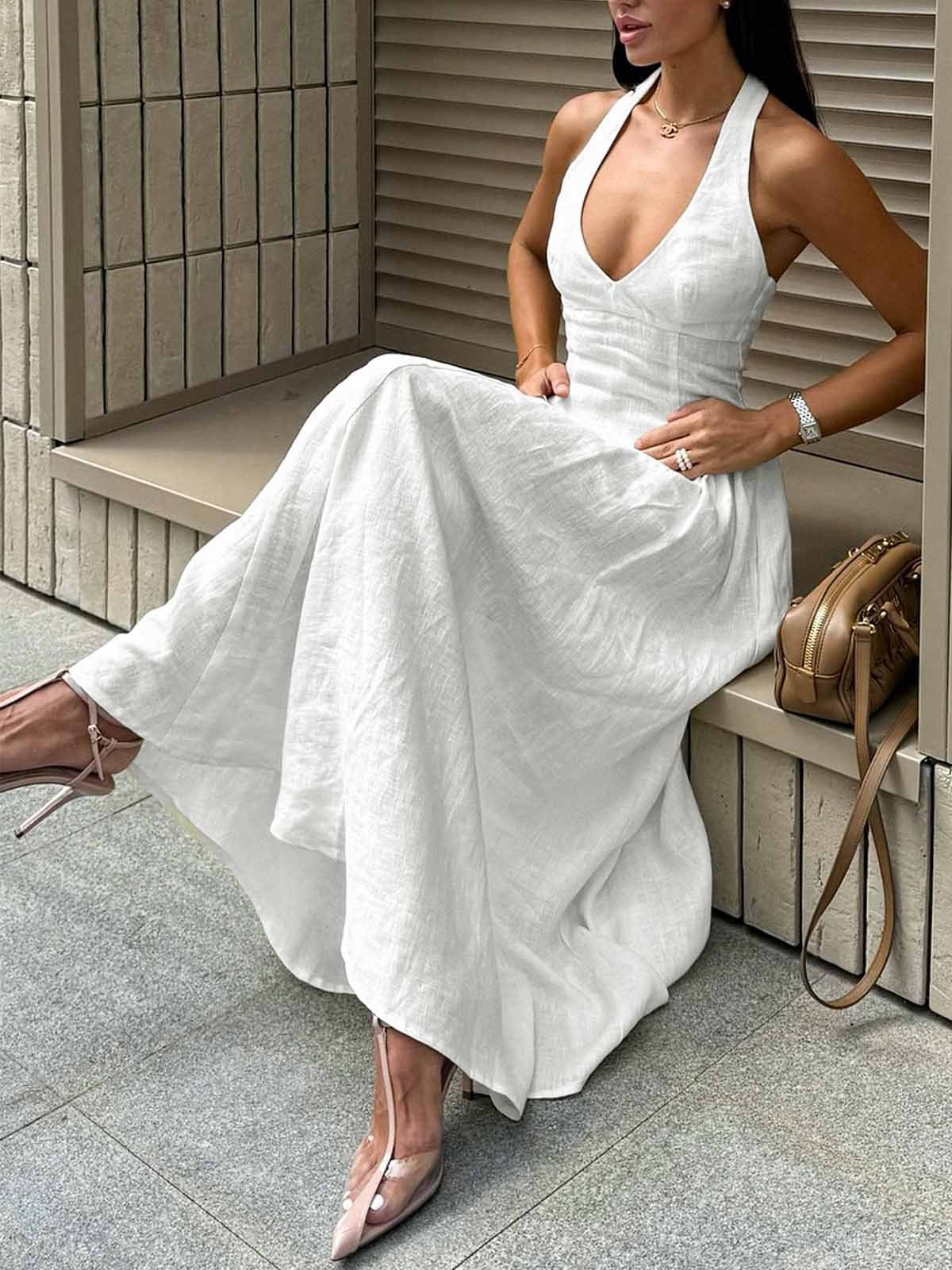 Halter Neck Backless Midi Dress