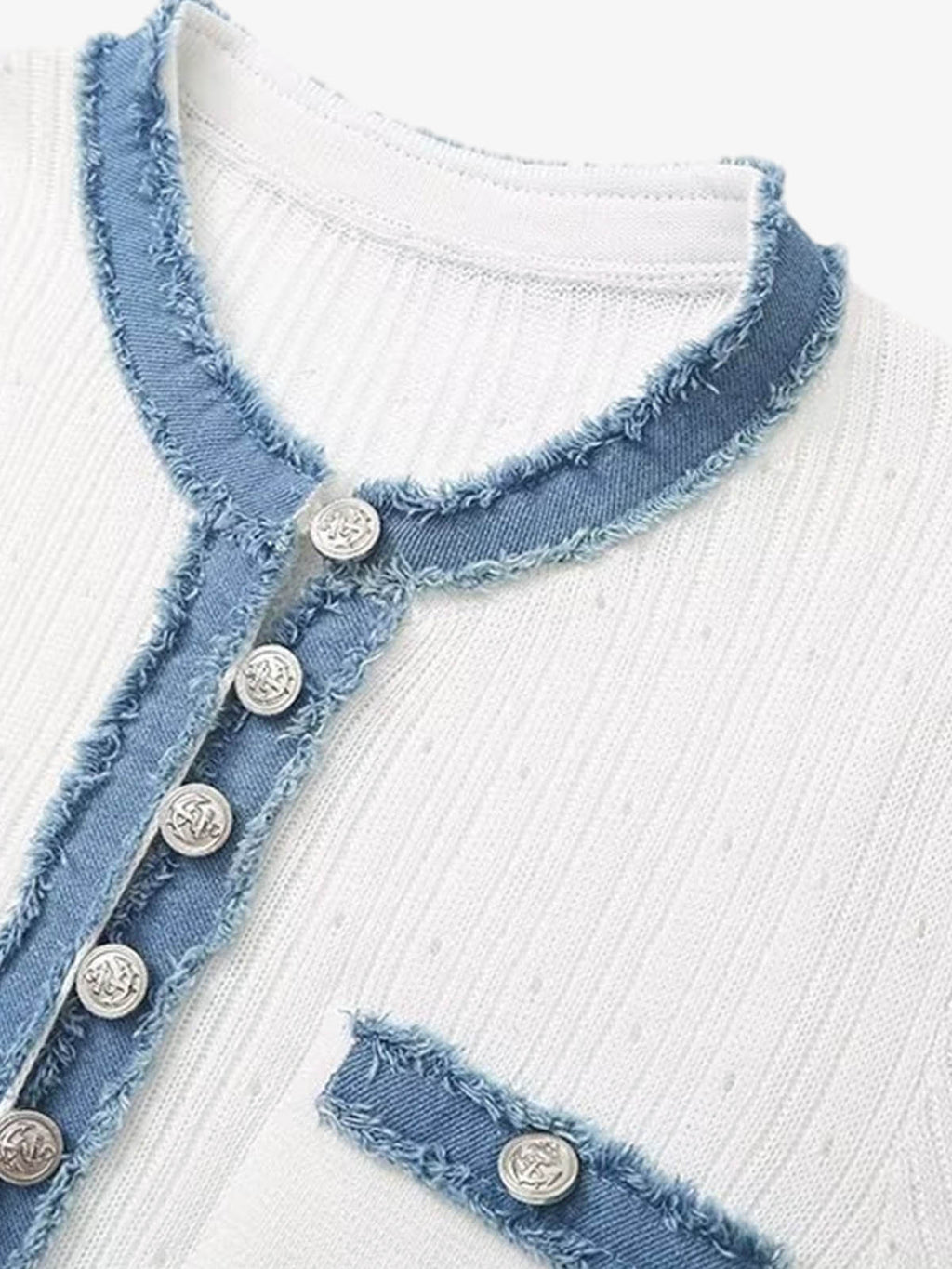 Ribbed Knit Denim Trim Midi Dress