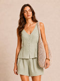 Button Front Peplum Tank & Shorts Set