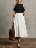Cotton Blend Cold Shoulder Sleeveless Top with Ribbed Knit and High Neckline for Women