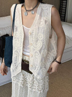 Embroidered V-Neck Button-Front Vest