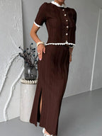 Ruffle Trim Knit Skirt Set