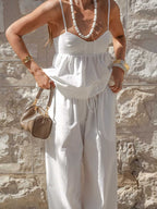 Ruffle Hem Suspender Wide Leg Two Piece Set