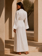 Wrap Belted Asymmetric Hem Linen-Blend Maxi Dress