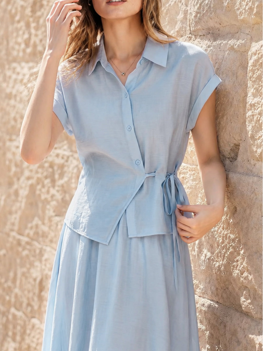 Tie-Waist Linen Shirt Set