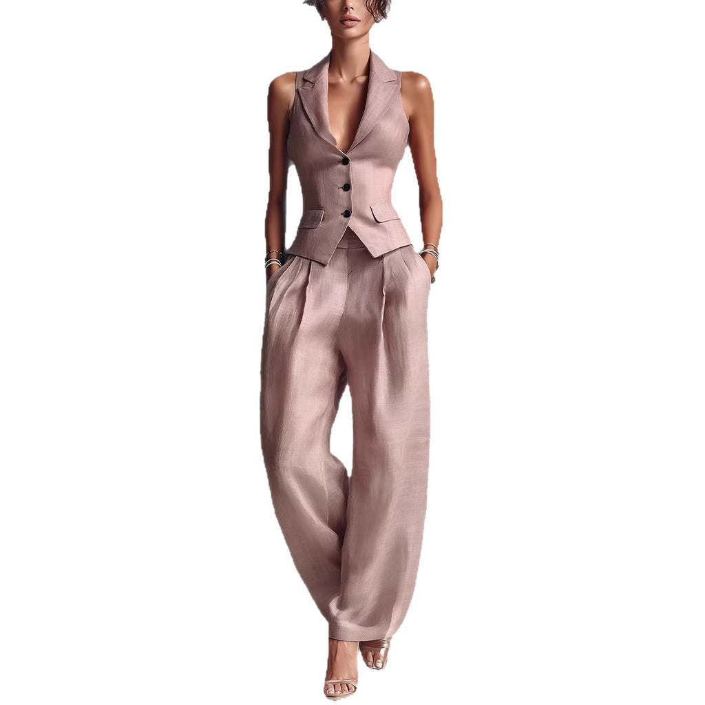 Tailored Vest High Waist Wide Leg Pants Set