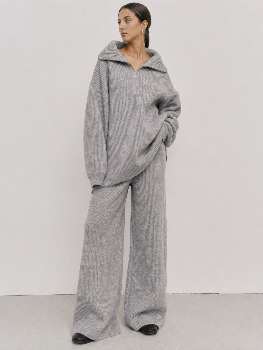 Half Zip Ribbed Knit Set